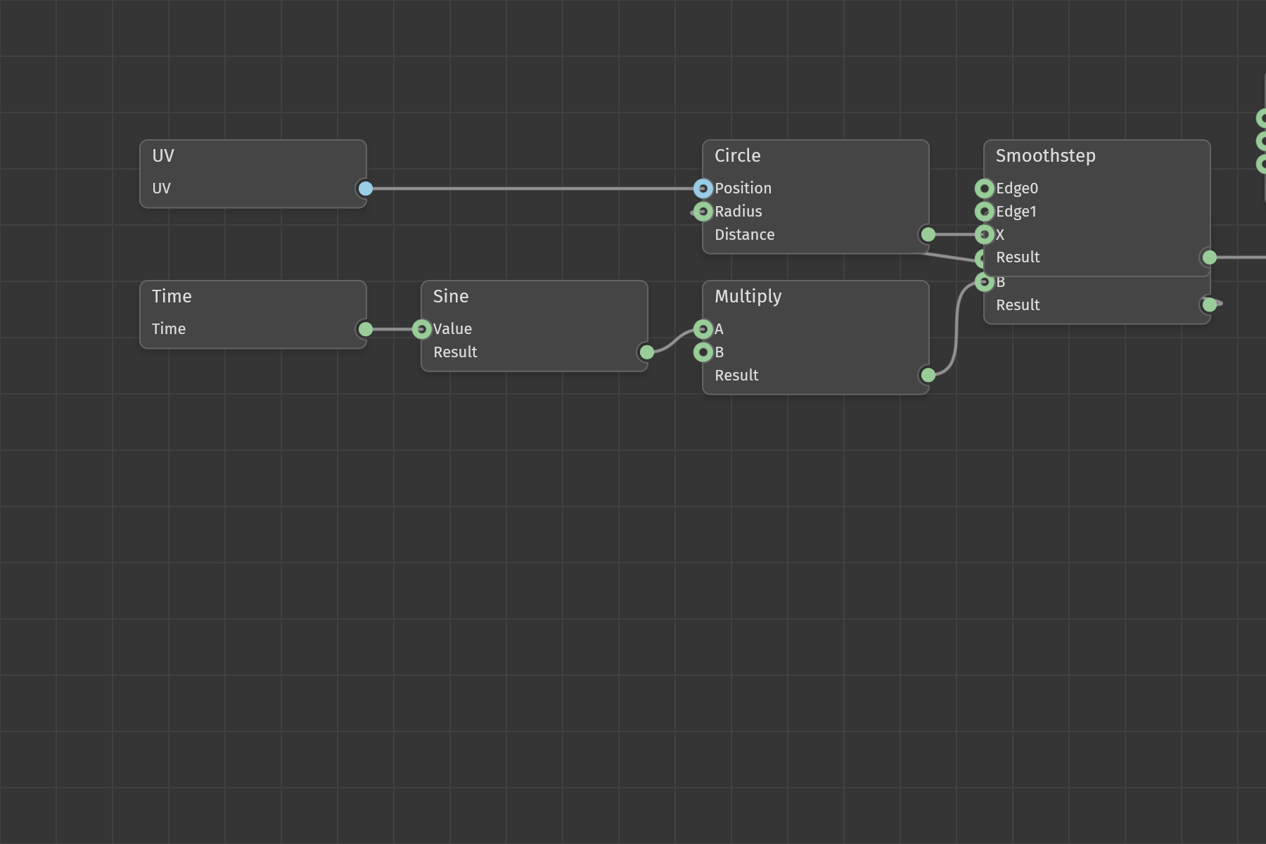 The shader_editor demo: a WGSL node graph and its compiled preview